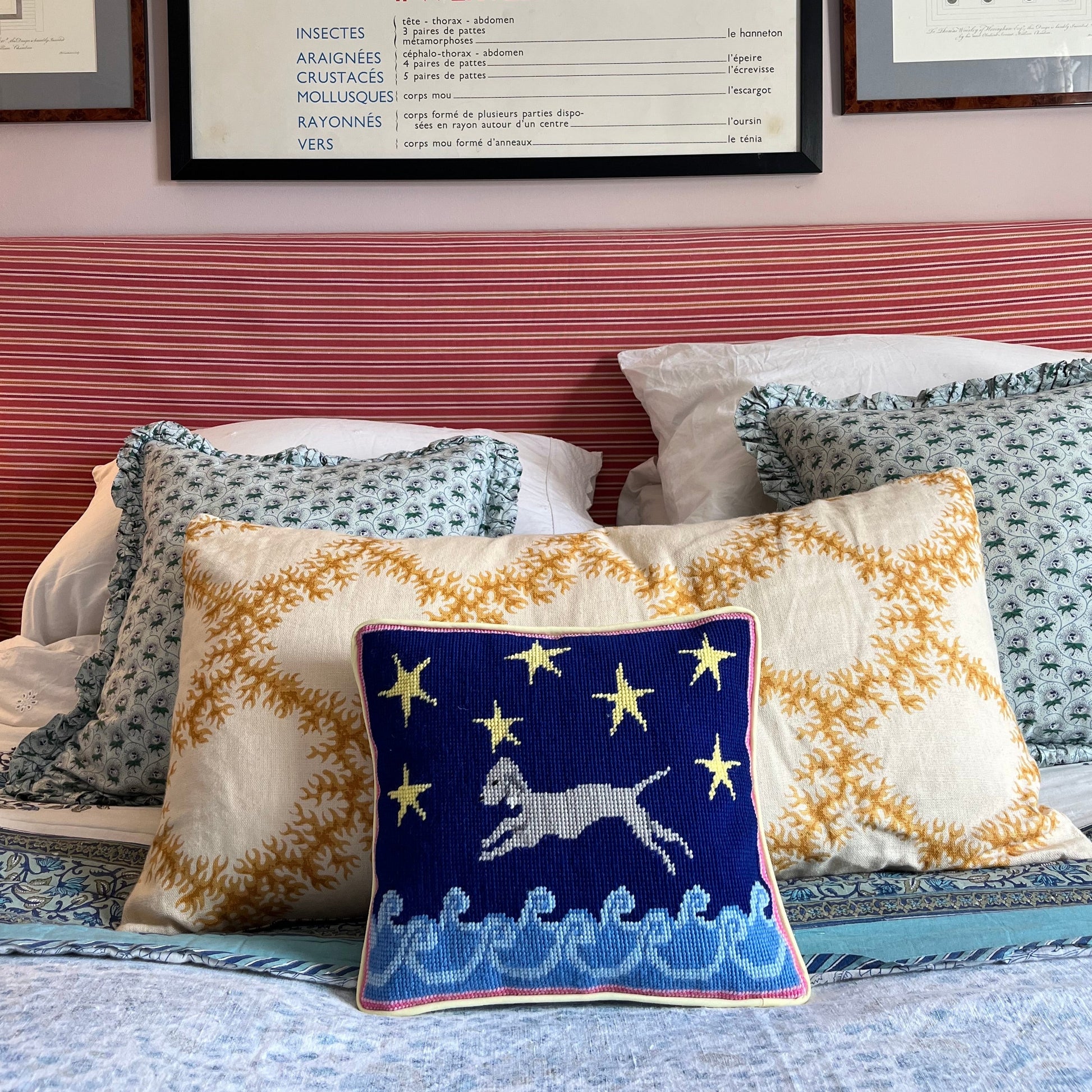 bedi jumps over the sea tapestry cushion