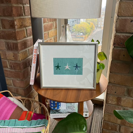 turquoise stars framed tapestry