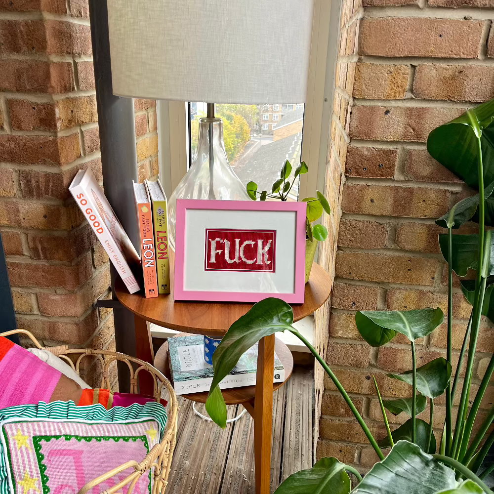 'FUCK' pink framed tapestry