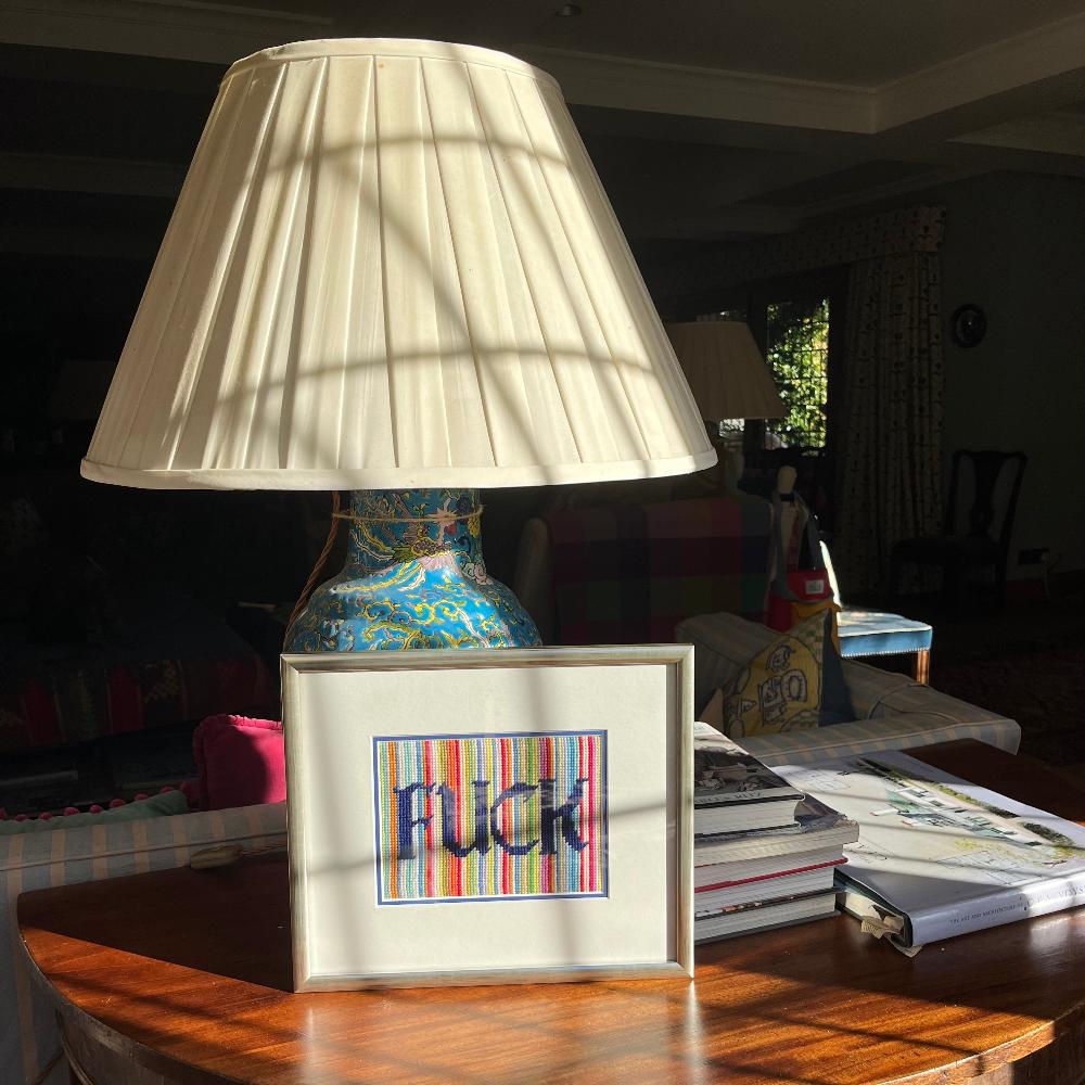 'FUCK' stripe framed tapestry