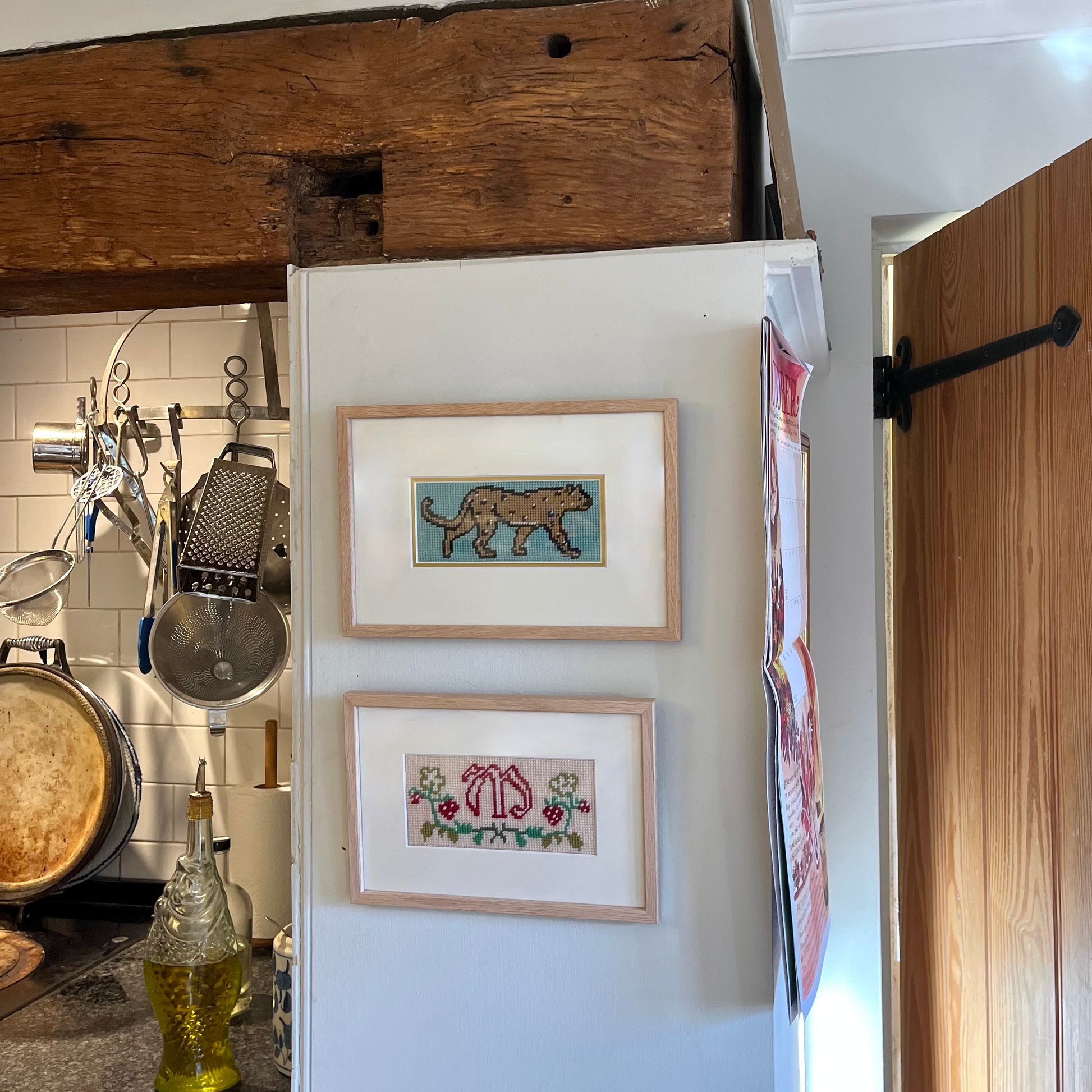 'M' initial strawberry framed tapestry